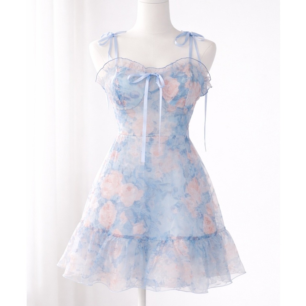 Babydoll Princess Fairy Prom Mini Dress L Coquette Chiffon Organza Romantic